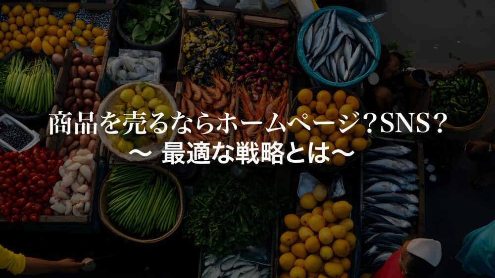 市場の画像にホームページとSNS最適な戦略はと書かれた表紙